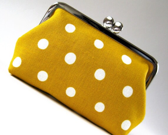 medium frame pouch - polka dots on mustard