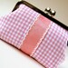 Pink gingham purse with scalloped ribbon
