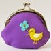 Coin purse - bird with flower on purple