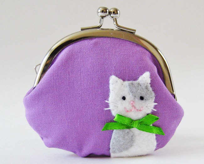 Coin purse cat on purple