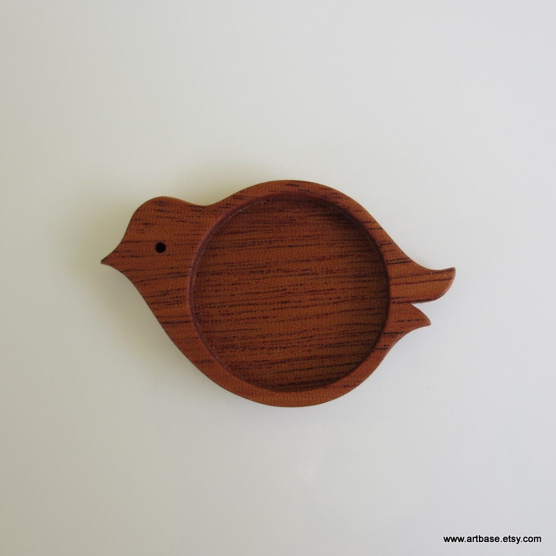 Bird - Pendant Tray - Brooch Blank - Wooden Bezel - Handmade by ArtBASE - Mahogany - 1" - 25.5 mm - Circle - (X12-M)