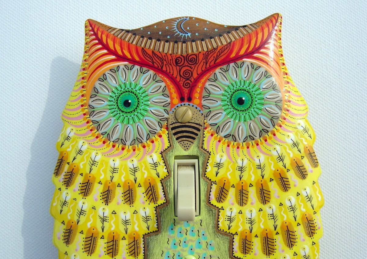 Hand Painted Yellow Owl Light Switch Cover Plate