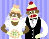 Sock Monkey Wedding Bride Groom Art 8x10 Print