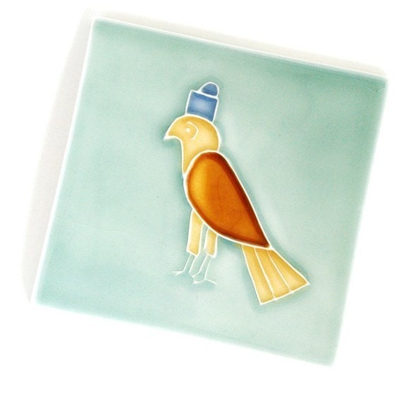 Horus God Of Egypt - colorful hand glazed ceramic tile for kitchen backsplash, fireplace or bath home decor