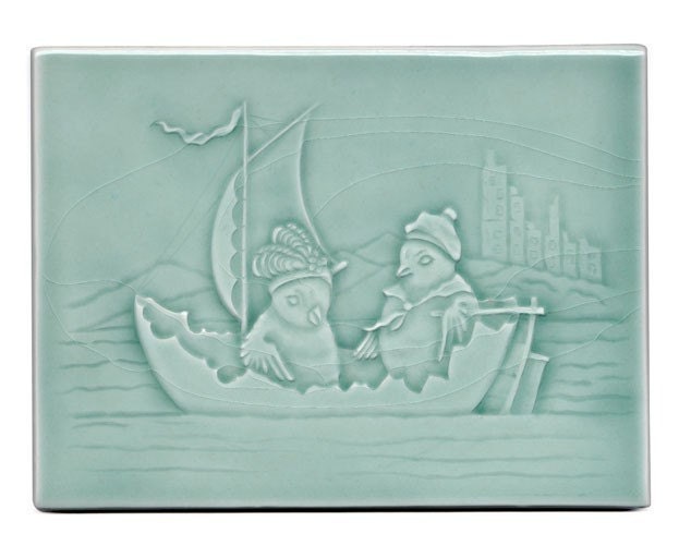 Afternoon Sail in an Eggshell Boat - Handmade Ceramic Tile in turquoise for your home decor - kitchen, bath, fireplace