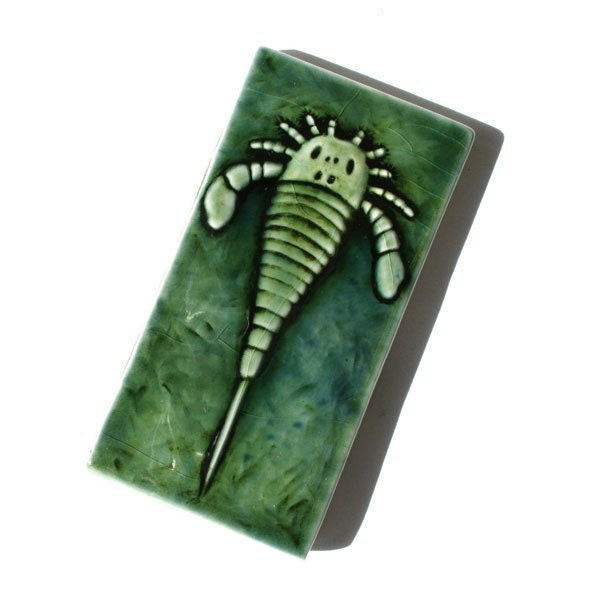 Fossil - Eurypterus - Emerald green - Handmade Ceramic Tile for home decor