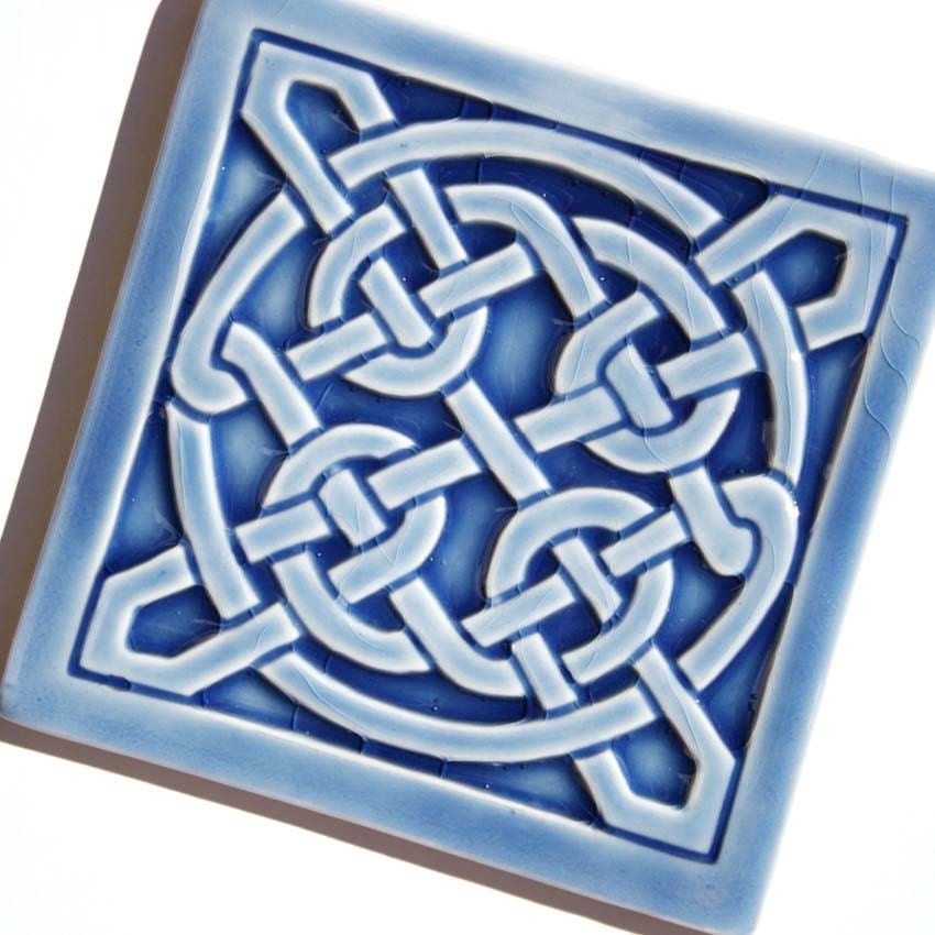 Celtic Knot in azure blue crackle glaze - for home decor or house warming gift.