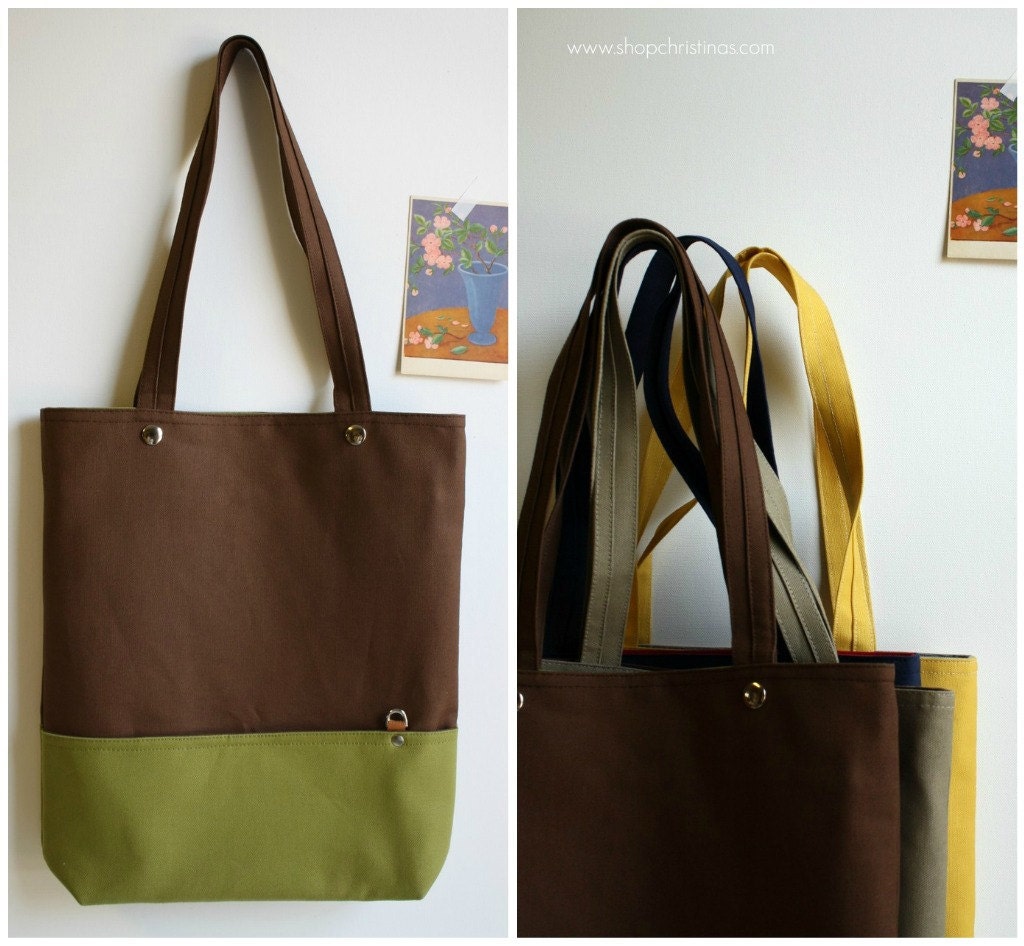 double snap tote - dirt brown and moss green