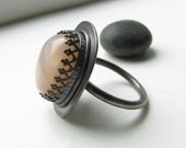 Lush sterling silver and peach moonstone ring (OOAK)