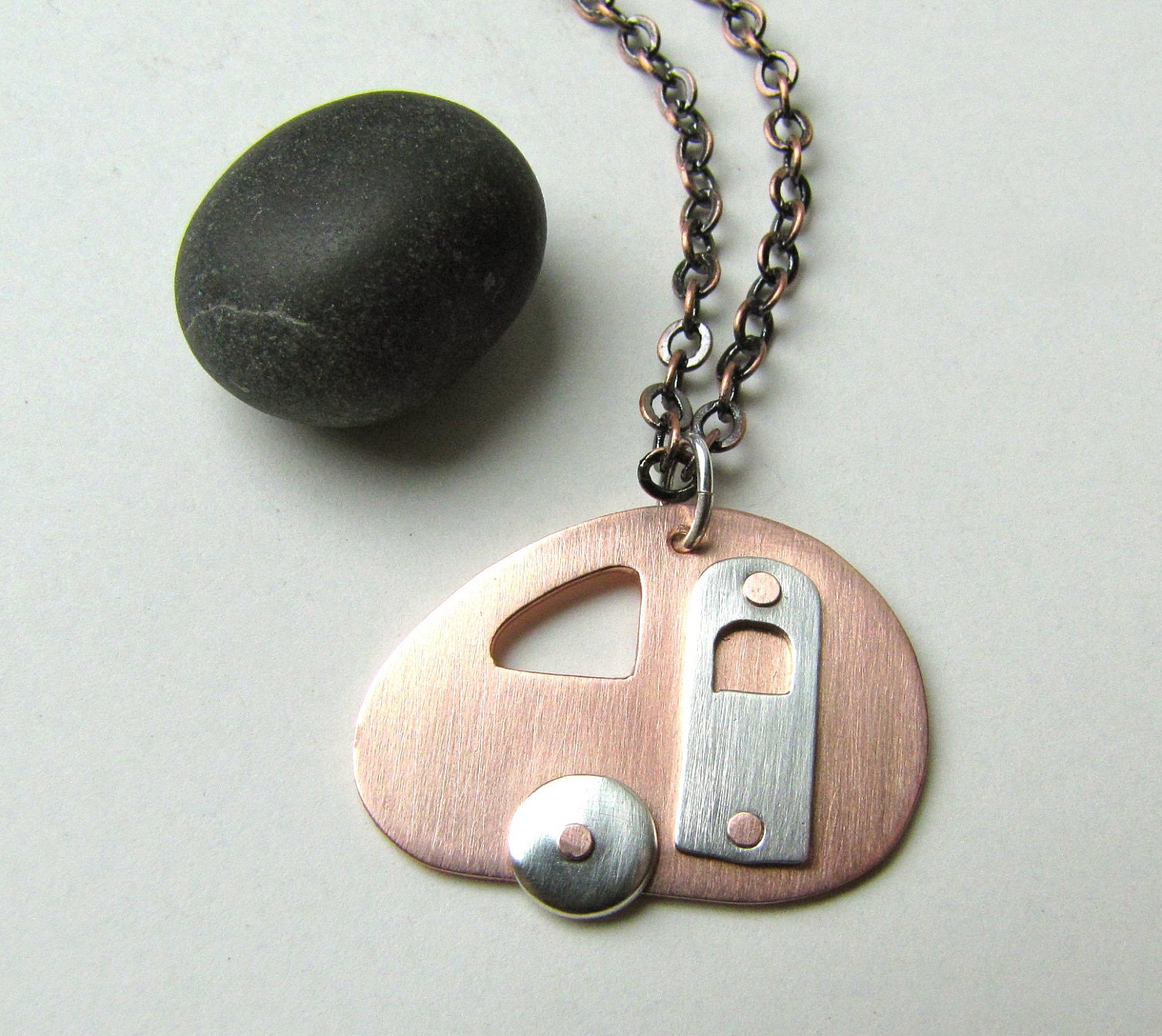 Mini Let's Go Camping copper and sterling silver vintage travel trailer - made to order
