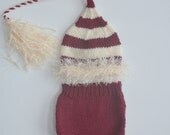 OLd FaSHioNeD ChRiStMaS newborn Boy Girl ToY MaKeR HaT DiaPeR CoVeR Baby Photo Prop Wine Ivory FuZzy BRiM TaSsel Knit to Order PiCk CoLors