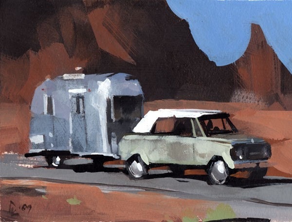 Art Print Airstream Retro Summer Desert Travel - 5x7 on 8x10 Desert Home by David Lloyd
