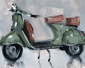 Art Print Vespa Retro Scooter Vintage Geekery 5x7 on 8x10 - Green Vespa by David Lloyd