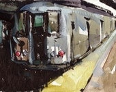 Art Print Subway New York Urban Metro Modern Painting Sketch 5x7 on 8x10 - The Train by David Lloyd