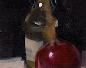 Original Painting Still Life Fruit Apple Red Kitchen 5x7 Acrylic Quick Study - Red Apple and Bottle by David Lloyd
