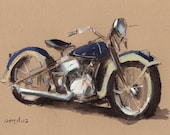 Art Print Motorcycle Painting Harley Retro Travel Americana 5x7 on 8x10 - Harley by David Lloyd