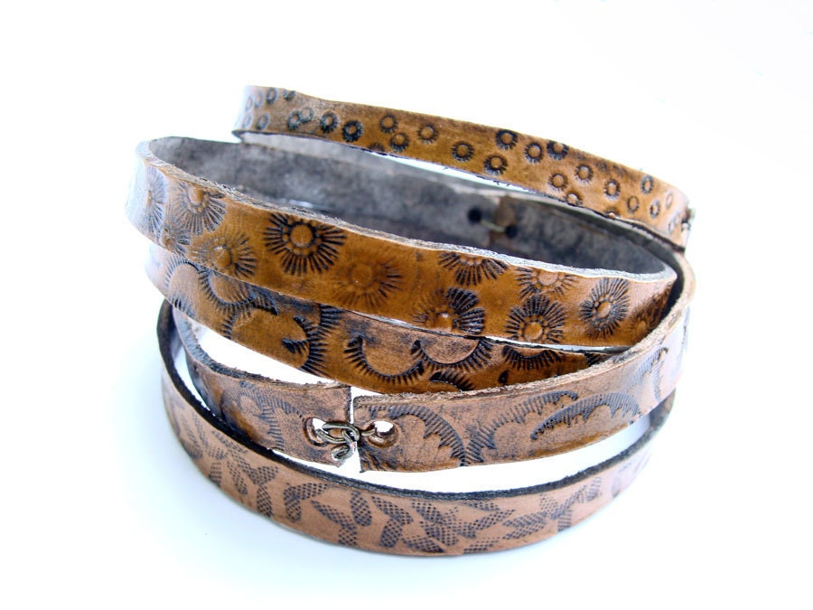 Leather Bangles Stamped Textures Bracelets