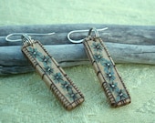 Birch WOOD Earrings ...with etched blue green heather