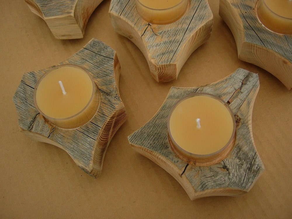 3 Rustic TEALIGHT Holders - organic shaped - reclaimed barnwood candle holders