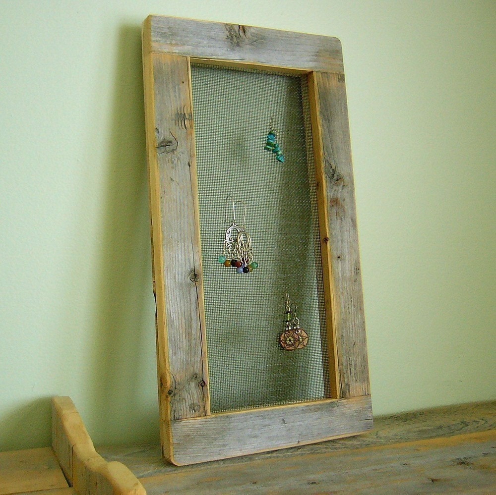 Reclaimed Wood Earring Holder FRAME.. rustic jewelry organizer display