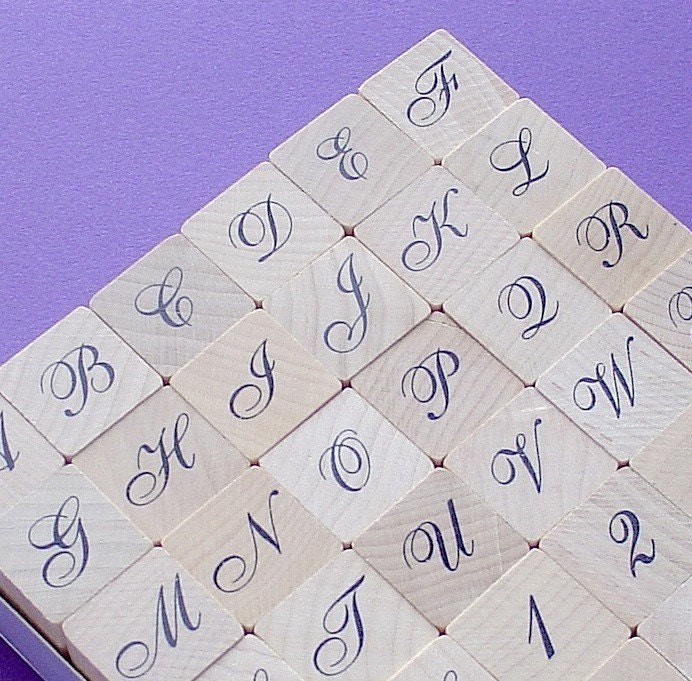 36pc set rubber stamps monogram script alphabet by schoollocker