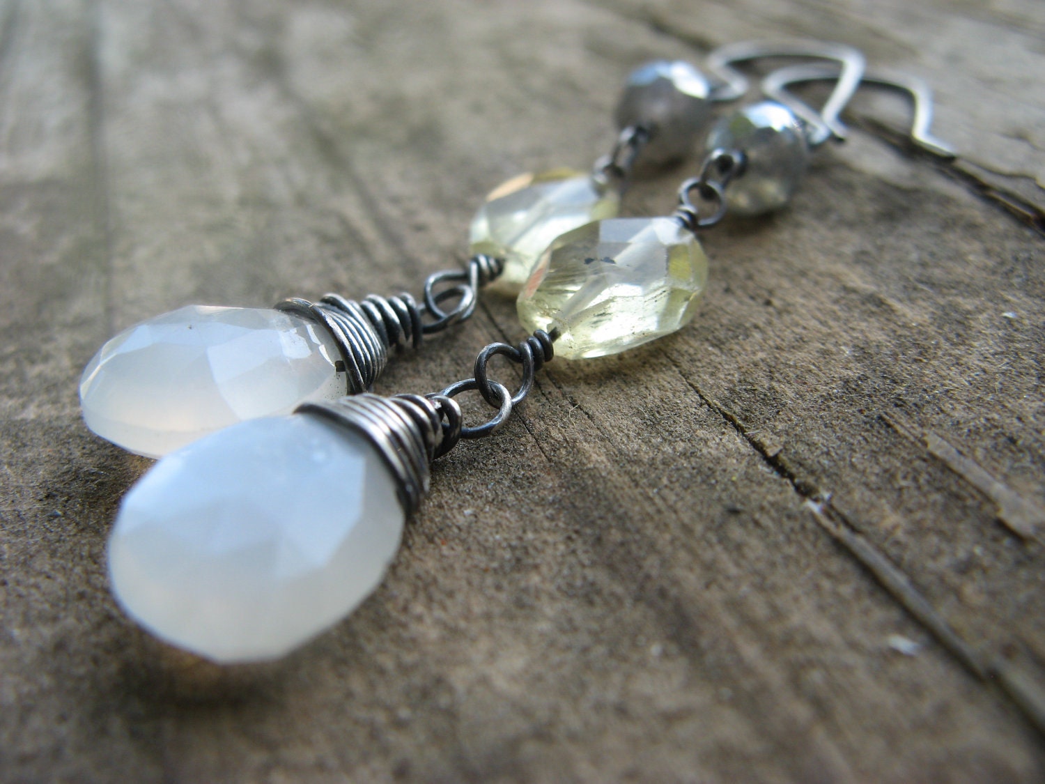 moonstone, lemon quartz and mystic labradorite with rustic silver