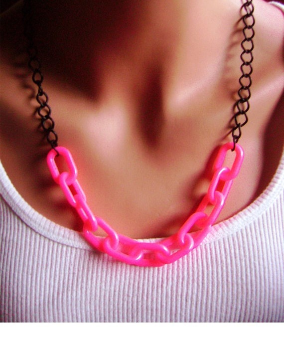 Dual Chain Necklace in Hot Pink and Black