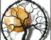 Under A Halloween Moon - Full Moon Tree of Life Pendant Orange Pearl Coin Bead Black Wire Haunted Forest Harvest Moon Jewelry Design Star - PhoenixFireDesigns