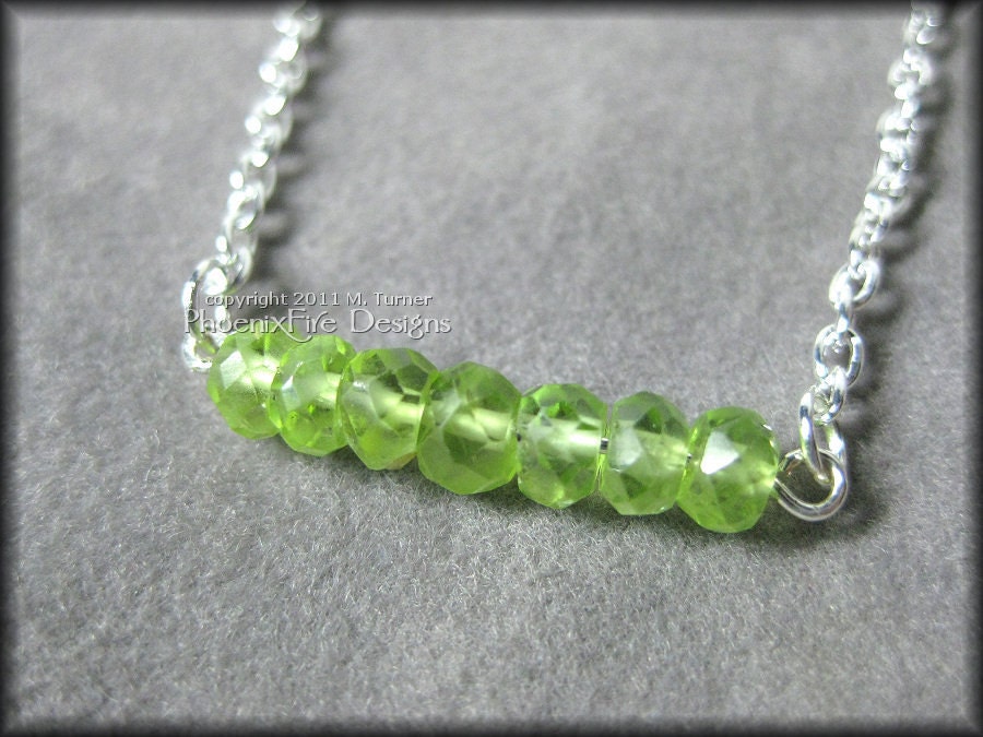 Peridot in a Row Handmade Necklace in Sterling Silver (August Birthstone) Gift For Her Under 35