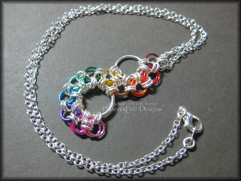 RESERVED Rainbow Silver Stepping Stone Chain Mail Pendant Necklace Holiday Gift Idea