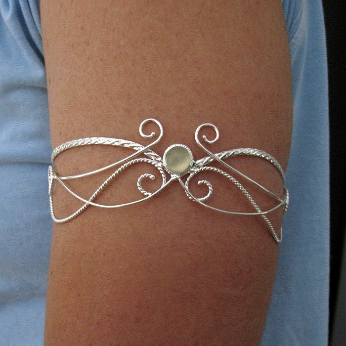Upper Arm Torc Cuff Moonstone in Sterling Silver - Elvish Magical Renaissance - Wedding Accessory