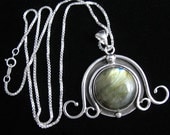 Labradorite Celtic Witchblade Pendant Necklace with 18 Inch Box Chain - Sterling Silver Handmade