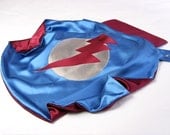 Superhero Cape by  Little Hero Capes - Blue and Cranberry -  Lightening Bolt Design