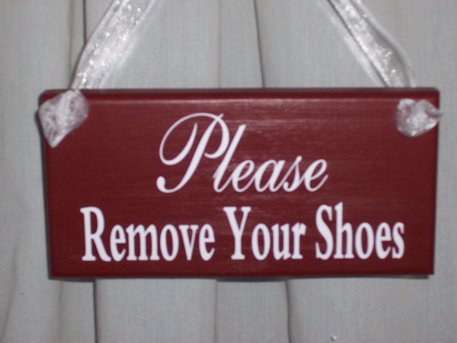 Primitive Shabby Cottage Chic Please Remove Your Shoes Wood Vinyl Sign Door Wreath