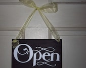 Whimsical Retail Open Closed Wood Vinyl Sign with Ribbon - Shabby Shop Retail Signage
