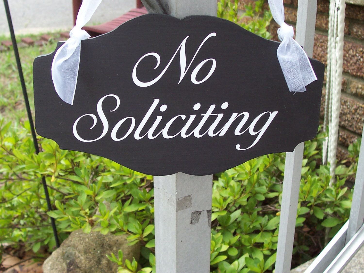 Elegant Vintage Chic Style No Soliciting Wood Vinyl Sign - Black and White Home Decor