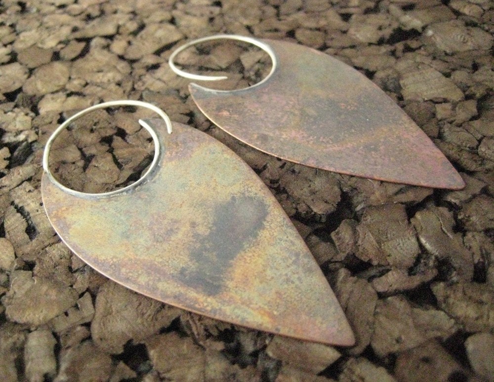 Made To Order XL  tapered copper blade hoop earrings