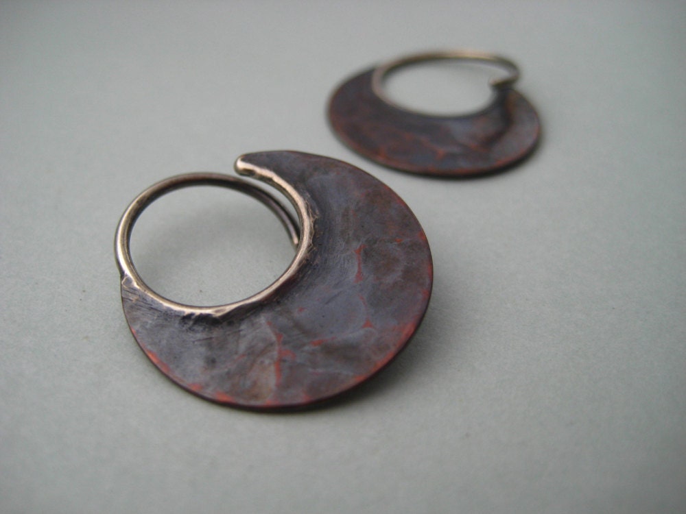 small copper disc blade hoop earrings FREE domestic by