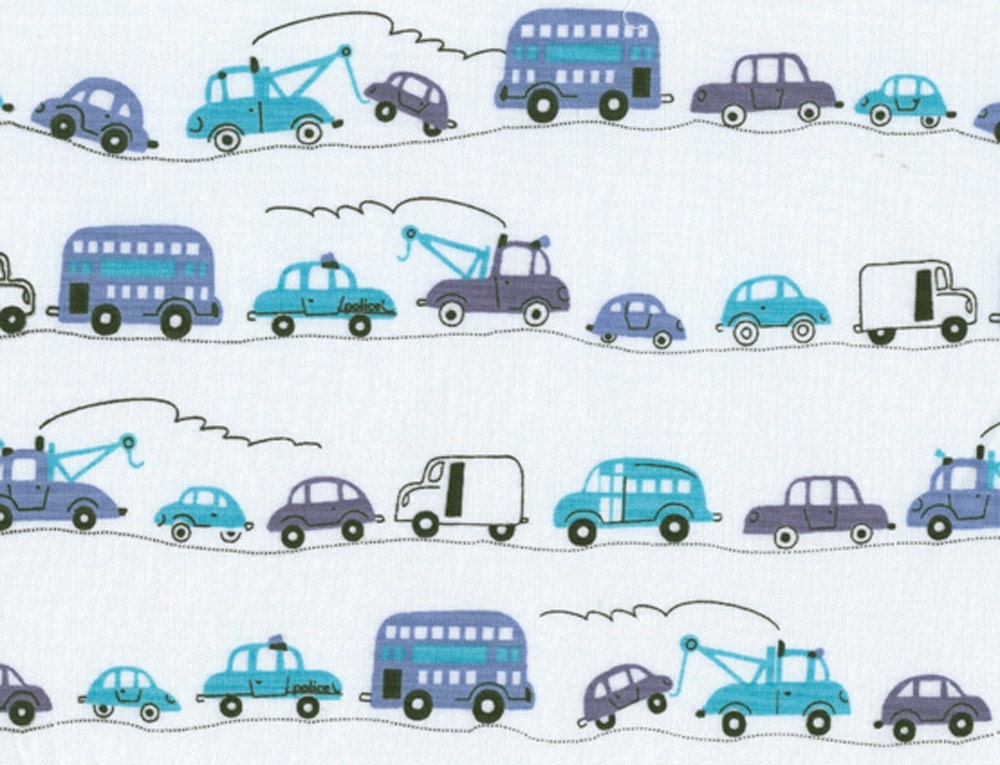 Traffic Jam (Blue) - Japanese Kawaii Fabric Half Yard