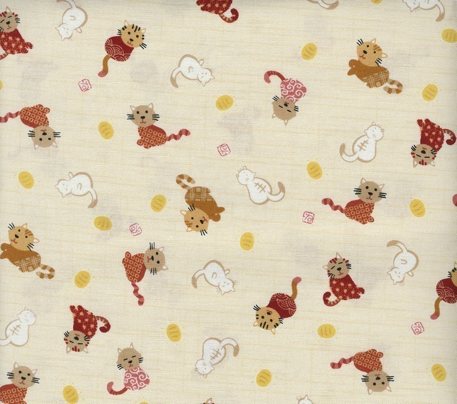 Pretty Cats (Cream) - Japanese Fabric Half Yard