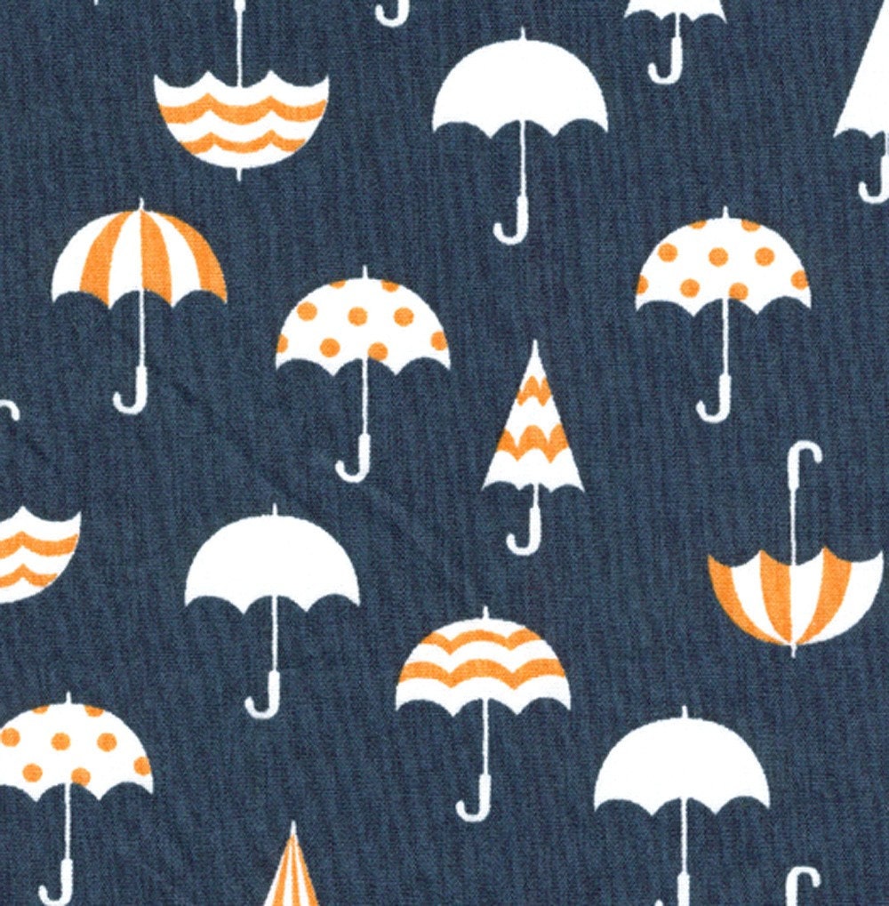 Japanese Fabric - Deco Umbrellas on Blue - Half Yard