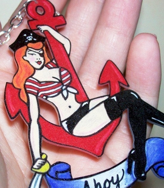 pirate hooker on anchor sailor necklace 