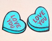 love you green candy heart stud post earrings