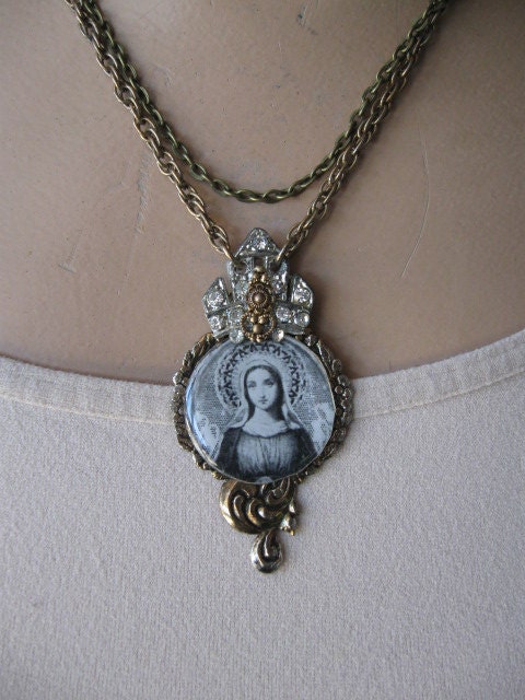 Caritas Abundatt... vintage madonna repurposed necklace