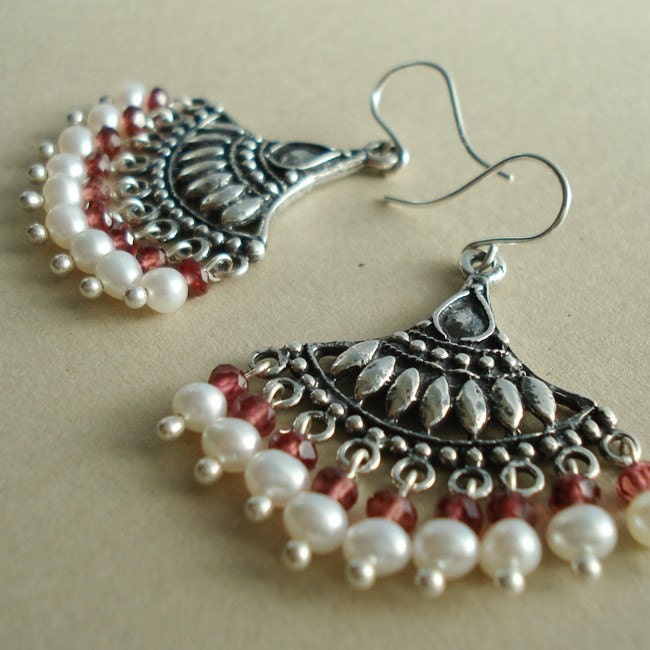 Pearl and Garnet Kirti Earrings