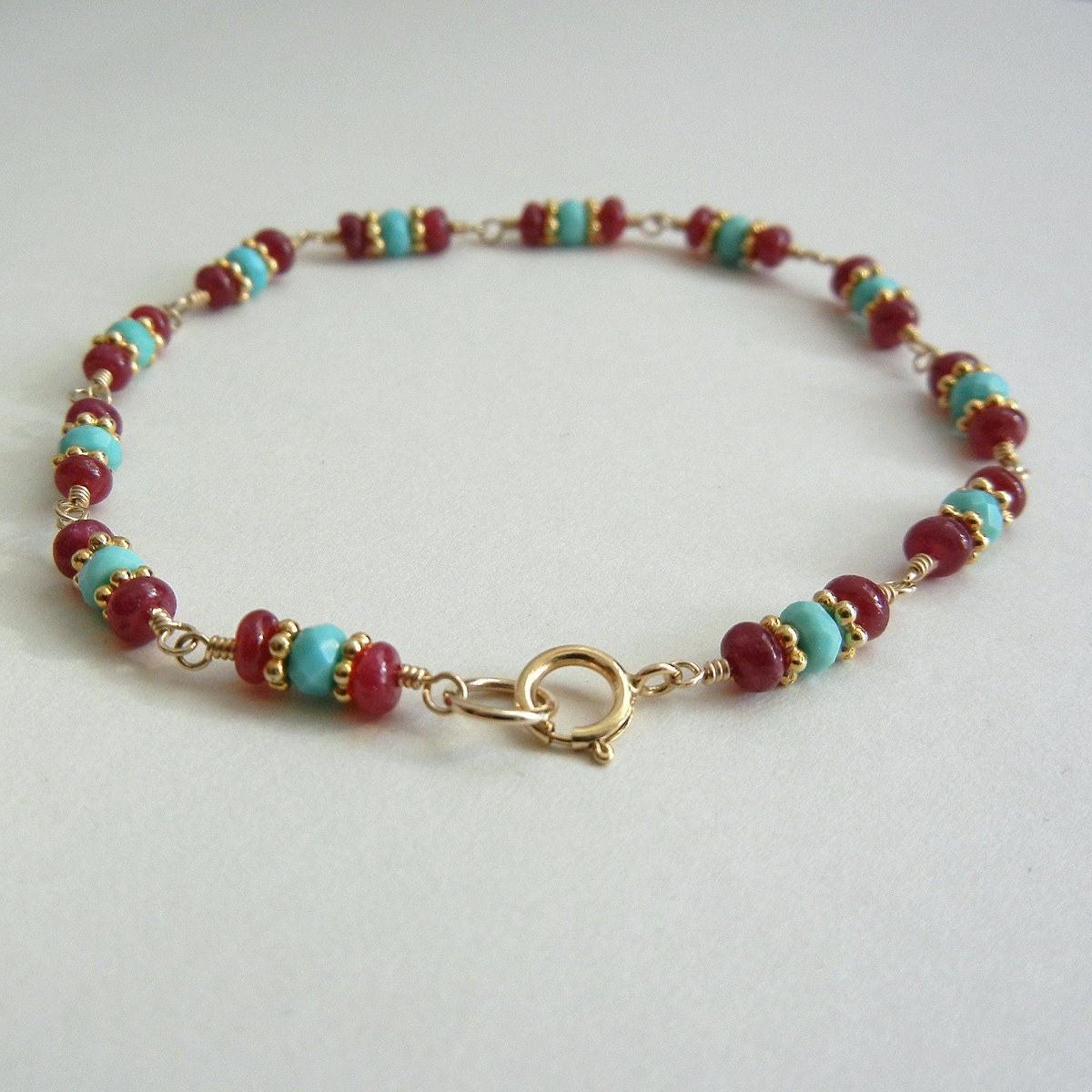 Ruby and Turquoise and Mala Bracelet