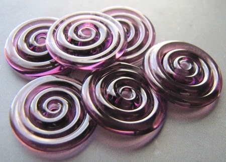 Transparent Purple Lampwork Glass Disc Beads-Set of 6