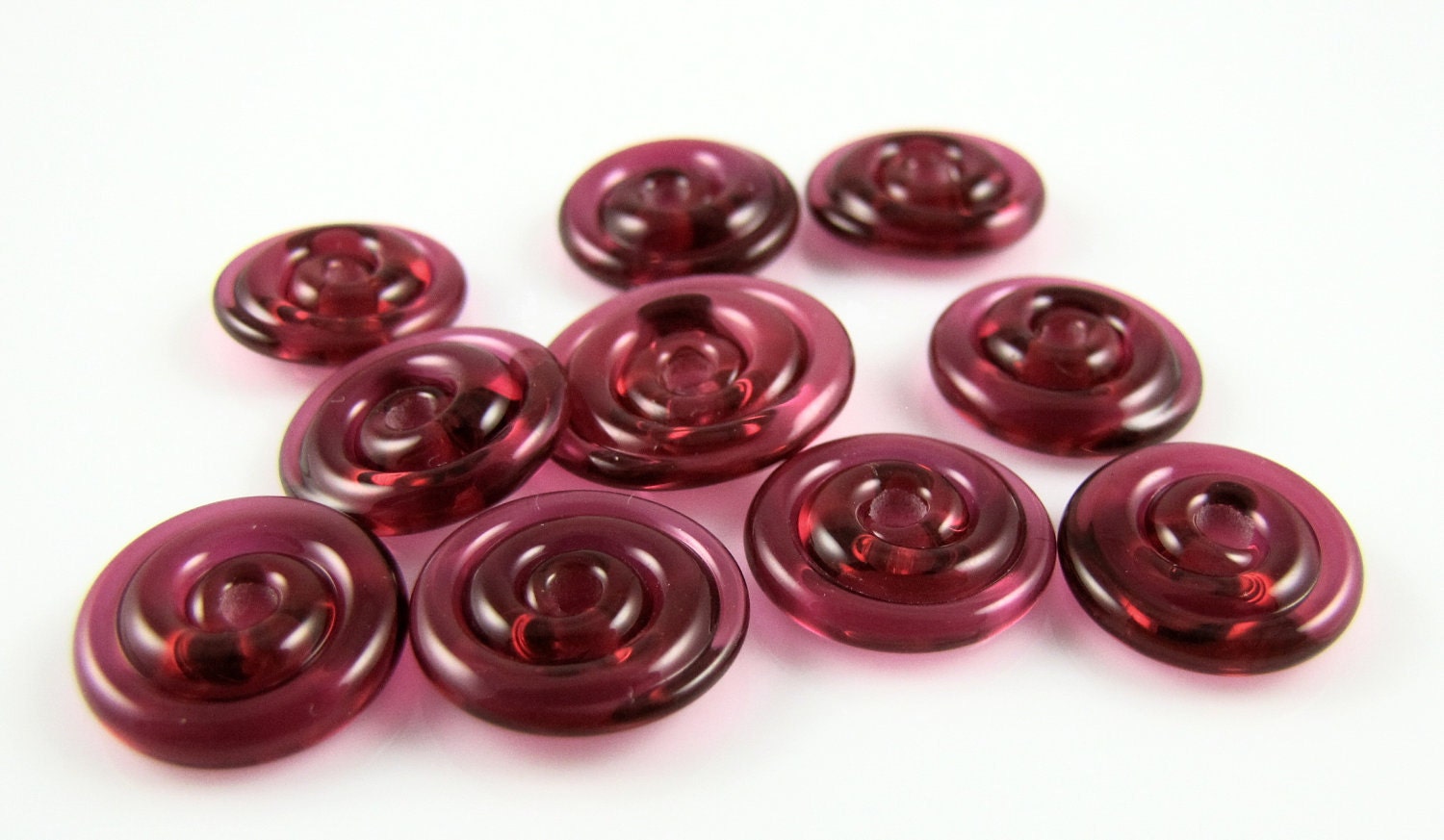 Transparent Fuchsia Mini Lampwork Glass Spacer Disc Beads-Set of 10