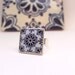 Mexican Ring, Talavera tile miniature, sterling silver, adjustable, Southwest chic, Day of the dead, Dia de los Muertos jewelry