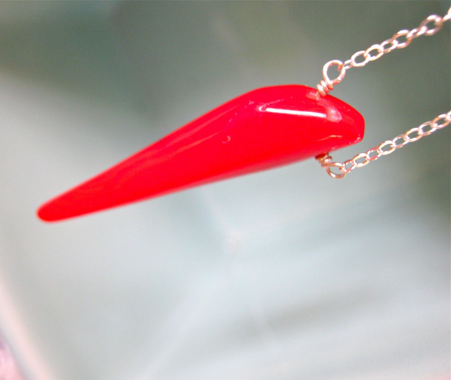 Bright Red Coral Spear Necklace